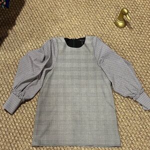 BCBGMaxAzria Black and Gray Mini Dress with Patterned Sleeves
